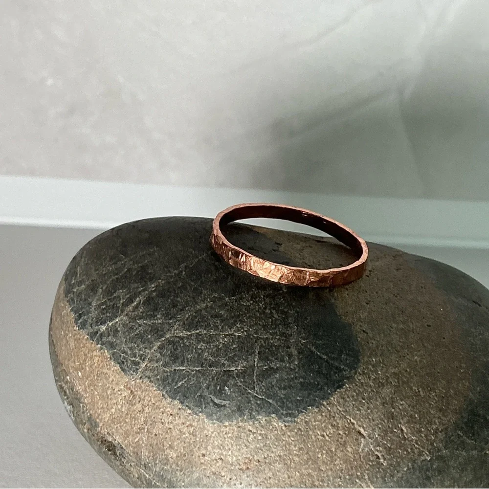 Raw Copper Ring Size 8.5 Band Jewelry Minimal Hammered Solid Handcrafted USA #B - Picture 4 of 12